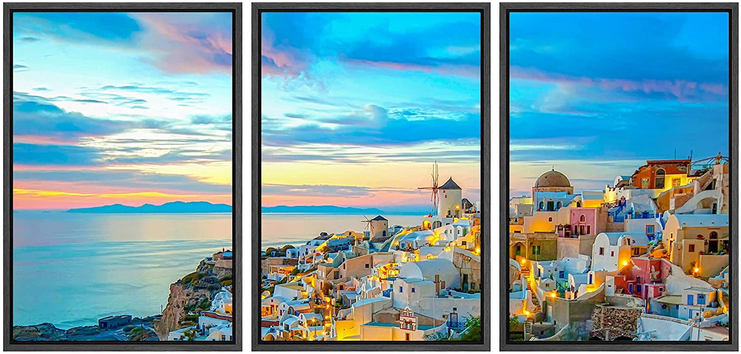 wall26 Framed Canvas Print Wall Art Set Vibrant Sunrise Sea Santorini ...