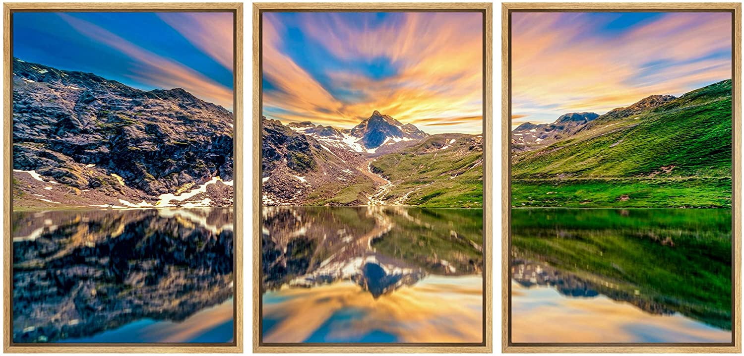 wall26 Framed Canvas Print Wall Art Set Vibrant Sunset Mountain Range ...