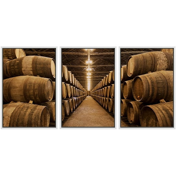wall26 Framed Canvas Print Wall Art Set Vintage Retro Oak Wine Barrel Winery Drinks &amp; Cocktails Food Photography Realism Decorative Contemporary for Living Room, Bedroom, Office - 24"x36&quo