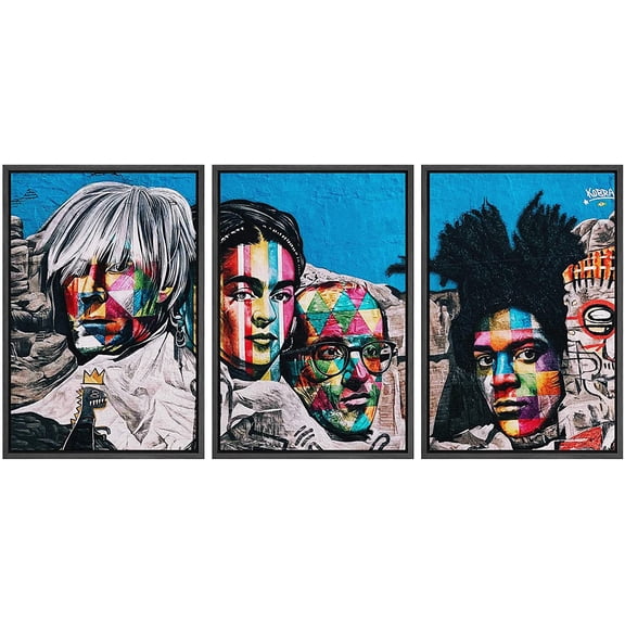 wall26 Framed Canvas Print Wall Art Set Warhol Basquiat Mt. Rushmore Graffiti & Street Art Comic Book Illustrations Modern Art Urban Portrait for Living Room, Bedroom, Office - 24"x36"x