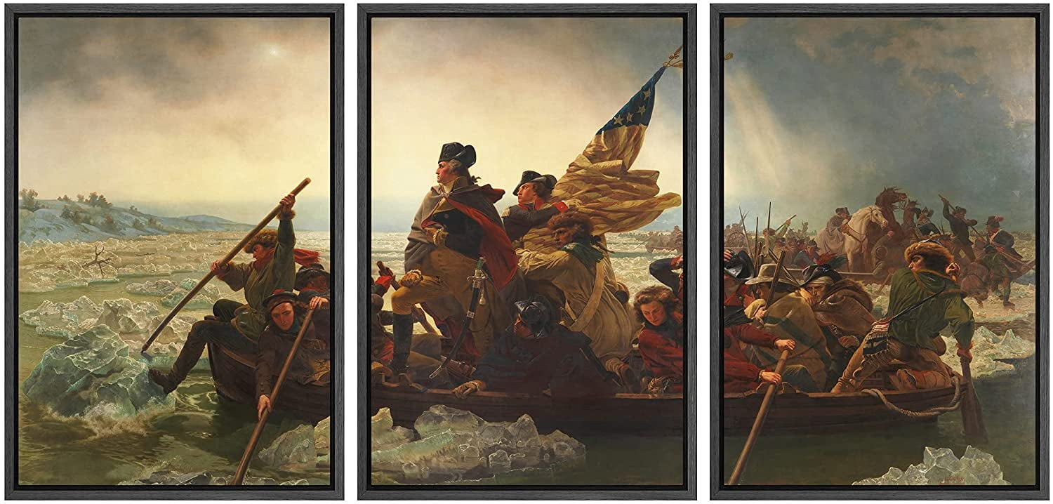 Washington Crossing the Delaware Black Framed Canvas Print Set