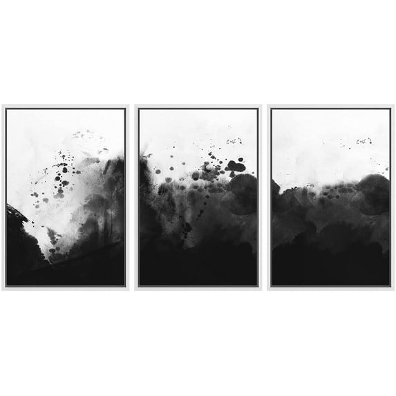 wall26 Framed Canvas Print Wall Art Set Watercolor Black Ink Landscape Abstract Shapes Illustrations Modern Art Bohemian Decorative Multicolor for Living Room, Bedroom, Office - 16"x24"x3 W