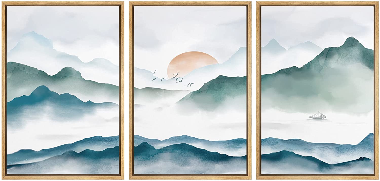 wall26 Framed Canvas Print Wall Art Set Watercolor Green & Blue ...