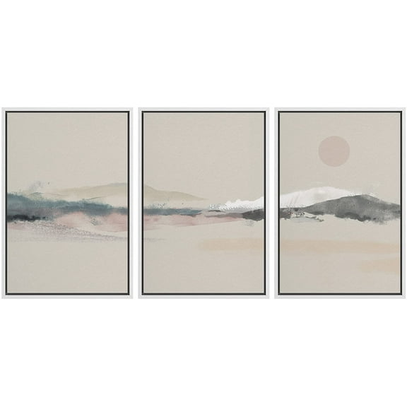 wall26 Framed Canvas Print Wall Art Set Watercolor Pastel Mountain Range Nature Wilderness Illustrations Modern Art Rustic Relax/Calm for Living Room, Bedroom, Office - 24"x36"x3 White