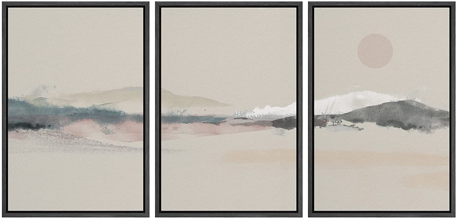 wall26 Framed Canvas Print Wall Art Set Watercolor Pastel Mountain ...