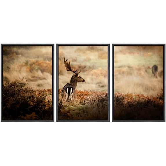 wall26 Framed Canvas Print Wall Art Set Wild Desert Brush Field Landscape Brown Deer Stag Animals Nature Photography Realism Decorative Colorful for Living Room, Bedroom, Office - 24"x36"x3