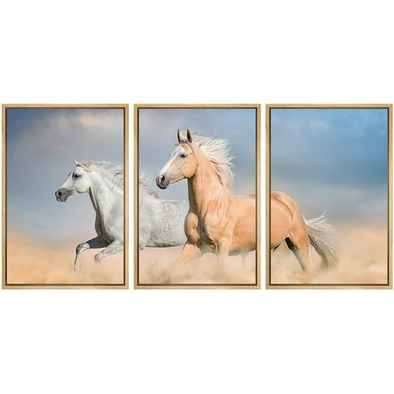 wall26 Framed Canvas Print Wall Art Set Wild Stallion Horses Country Farm Field Landscape Animals Nature Digital Art Realism Decorative Colorful for Living Room, Bedroom, Office - 16"x24"x3