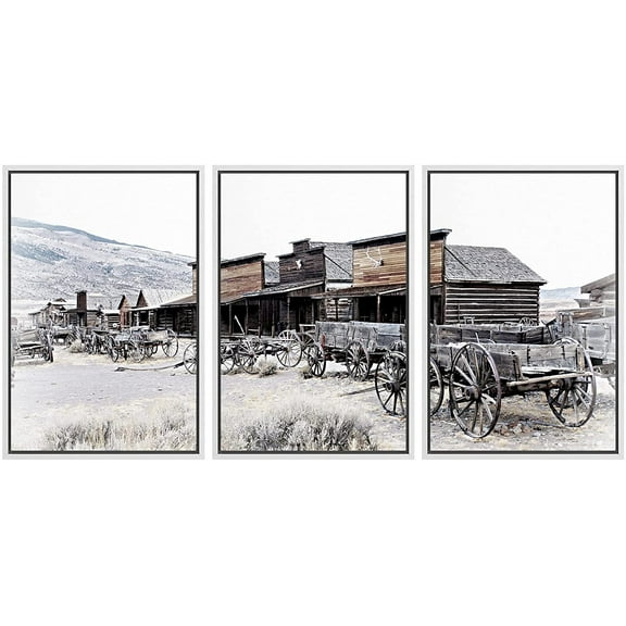 wall26 Framed Canvas Print Wall Art Set Wild West Texas Wooden Wagons Nature Wilderness Photography Realism Rustic Scenic Relax/Calm Multicolor for Living Room, Bedroom, Office - 24"x36"x3