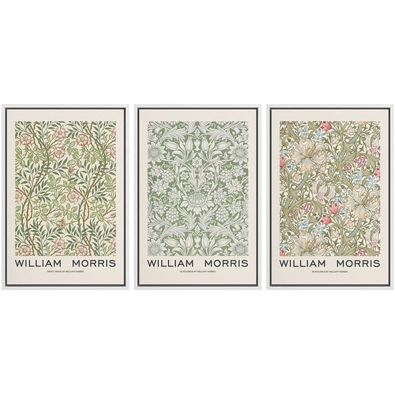 wall26 Framed Canvas Print Wall Art Set William Morris Flower Pattern Tapestries Nature Floral Illustrations Fine Art Decorative Botanical Rustic for Living Room, Bedroom, Office - 16"x24"x