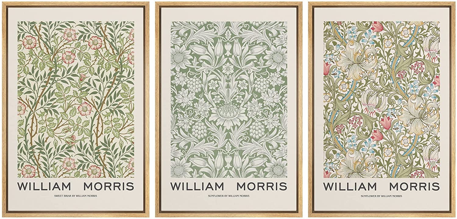 William Morris Geometric Floral Canvas Print Set in Natural Frame