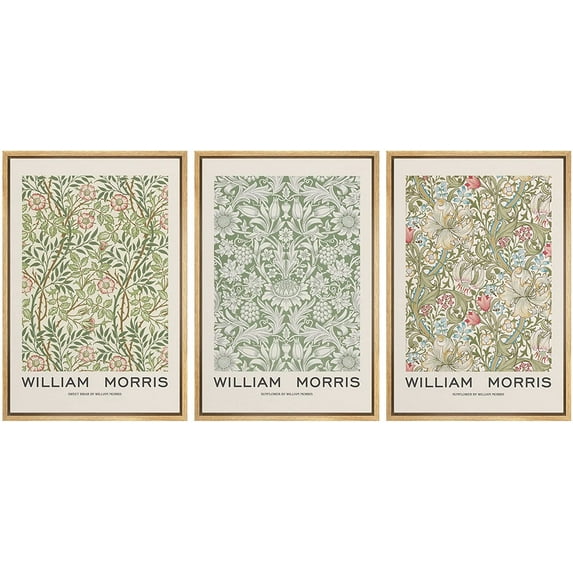 wall26 Framed Canvas Print Wall Art Set William Morris Flower Pattern Tapestries Nature Floral Illustrations Fine Art Decorative Botanical Rustic for Living Room, Bedroom, Office - 16"x24"x