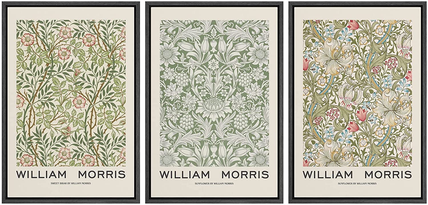 William Morris Geometric Floral Black Framed Canvas Art Set
