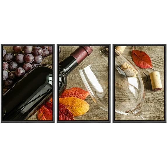 wall26 Framed Canvas Print Wall Art Set Wine Glass with Bottle & Grapes Drinks Cocktails Photography Realism Chic Closeup Colorful Multicolor Ultra for Living Room, Bedroom, Office - 24"x36&