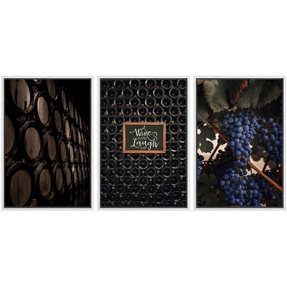 wall26 Framed Canvas Print Wall Art Set Wine Oak Barrel Purple Country Grape Collage Drinks & Cocktail Food Photography Realism Decorative Vintage for Living Room, Bedroom, Office - 16"x24&q
