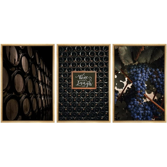 wall26 Framed Canvas Print Wall Art Set Wine Oak Barrel Purple Country Grape Collage Drinks & Cocktail Food Photography Realism Decorative Vintage for Living Room, Bedroom, Office - 24"x36&q