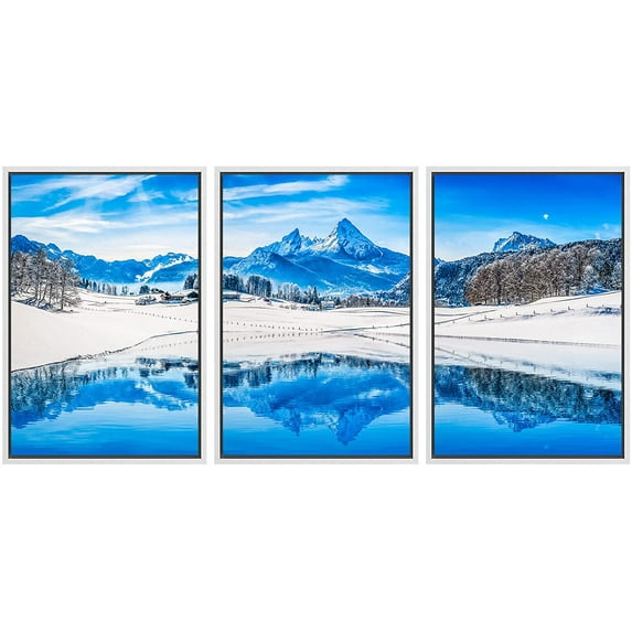 wall26 Framed Canvas Print Wall Art Set Winter Mountain Forest Reflection Nature Wilderness Photography Realism Rustic Landscape Colorful Cool for Living Room, Bedroom, Office - 24"x36"x3 W