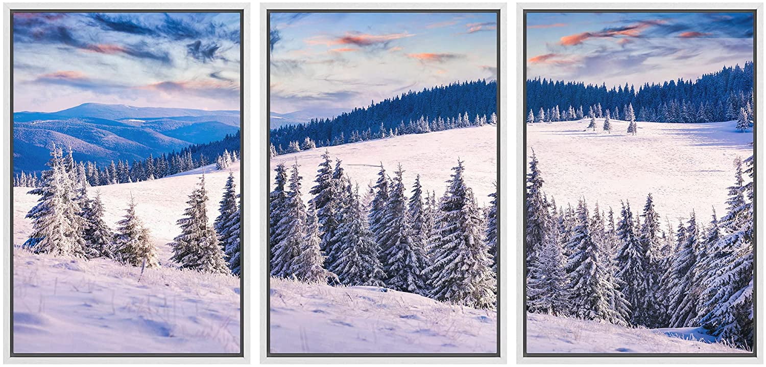 wall26 Framed Canvas Print Wall Art Set Winter Snow Arctic Mountain ...