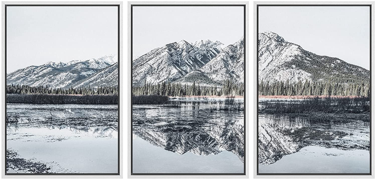 wall26 Framed Canvas Print Wall Art Set Winter Snow Mountain Range ...