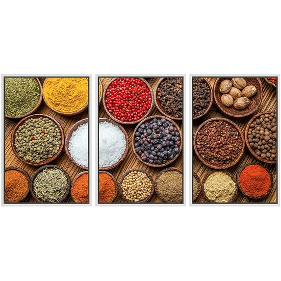 wall26 Framed Canvas Print Wall Art Set Wood Bowl Peppercorn Nut Herb Spice Variety Food Kitchen & Cooking Photography Realism Decorative Colorful for Living Room, Bedroom, Office - 16"x24&q
