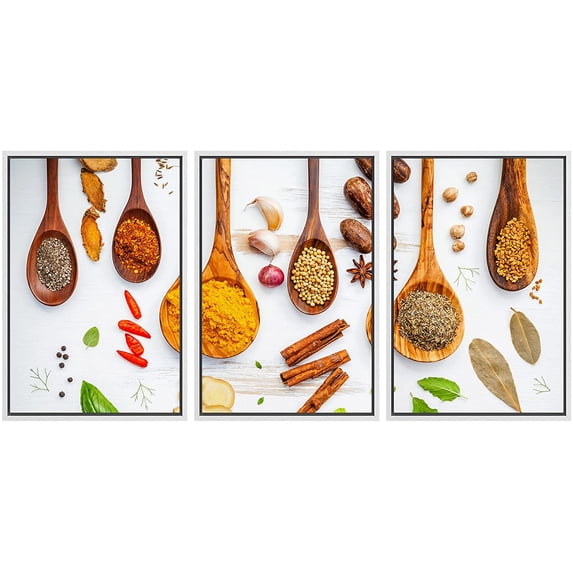 wall26 Framed Canvas Print Wall Art Set Wood Spoon Cinnamon Bay Leaf Anise Spices Food Kitchen & Cooking Photography Realism Decorative Colorful for Living Room, Bedroom, Office - 24"x36&quo