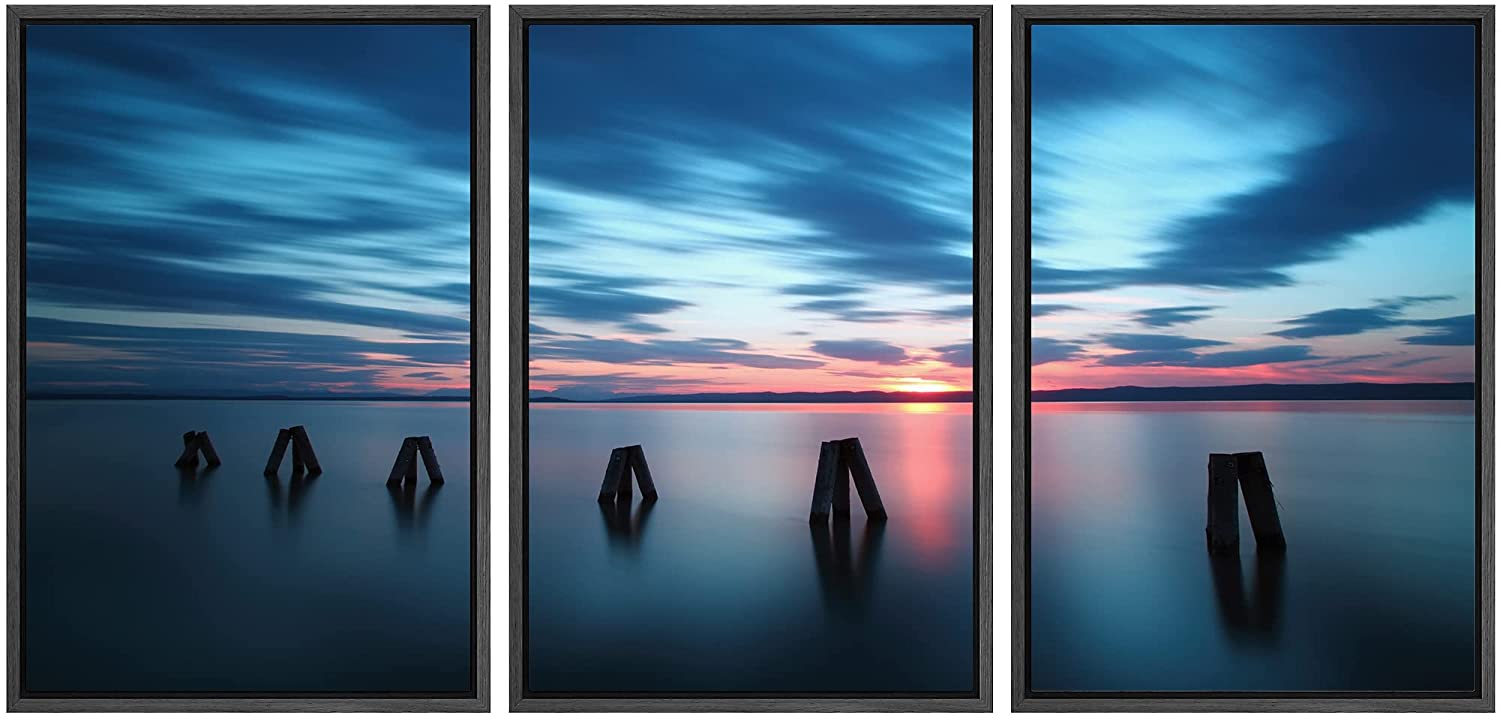 wall26 Framed Canvas Print Wall Art Set Wooden Beams in Ocean Horizon ...