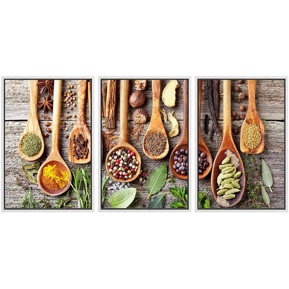 wall26 Framed Canvas Print Wall Art Set Wooden Spoon Anise Peppercorn Herb Spices Food Kitchen &amp; Cooking Photography Realism Decorative Colorful for Living Room, Bedroom, Office - 16"x24&quo