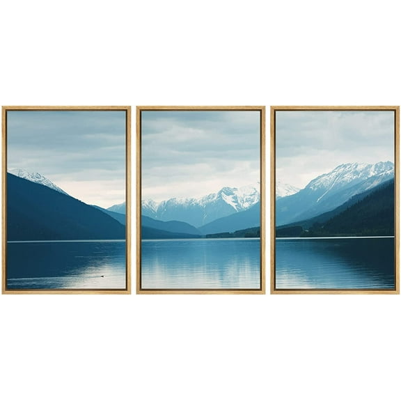 wall26 Framed Canvas Print Wall Art Set Zen Mountain Range Lake Reflection Nature Wilderness Photography Realism Rustic Landscape Colorful Cool for Living Room, Bedroom, Office - 24"x36"x3