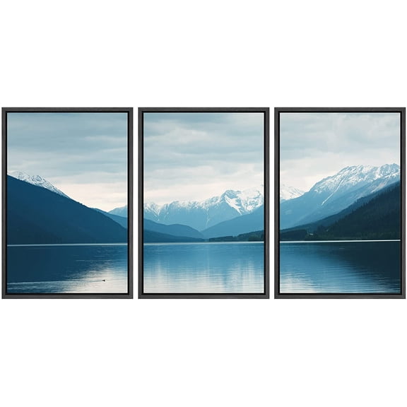 wall26 Framed Canvas Print Wall Art Set Zen Mountain Range Lake Reflection Nature Wilderness Photography Realism Rustic Landscape Colorful Cool for Living Room, Bedroom, Office - 24"x36"x3