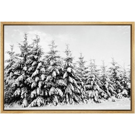 wall26 Framed Canvas Print Wall Art Snow Covered Trees in The Winter Forest Floral Nature Photography Realism Expressive Dark Black and White for Living Room, Bedroom, Office - 24"x36" Natu