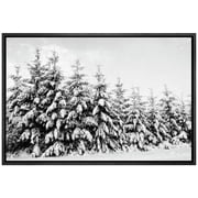 wall26 Framed Canvas Print Wall Art Snow Covered Trees in The Winter Forest Floral Nature Photography Realism Expressive Dark Black and White for Living Room, Bedroom, Office - 16"x24" Blac