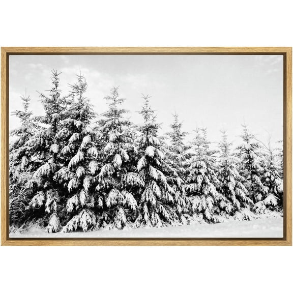 wall26 Framed Canvas Print Wall Art Snow Covered Trees in The Winter Forest Floral Nature Photography Realism Expressive Dark Black and White for Living Room, Bedroom, Office - 16"x24" Natu