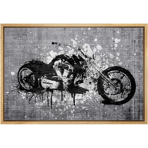 wall26 Framed Canvas Print Wall Art Spray Paint Black &amp; White Brick Wall Motorcycle Graffiti &amp; Street Art Urban Illustrations Modern Art Bohemian for Living Room, Bedroom, Office - 16"x2
