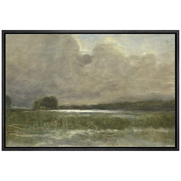 wall26 Framed Canvas Print Wall Art Storm Cloud Green Field Valley Landscape Nature Wilderness Illustrations Fine Art Decorative Rustic Multicolor for Living Room, Bedroom, Office - 24"x36"