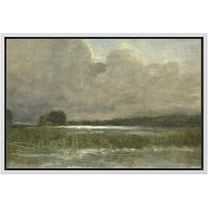 wall26 Framed Canvas Print Wall Art Storm Cloud Green Field Valley Landscape Nature Wilderness Illustrations Fine Art Decorative Rustic Multicolor for Living Room, Bedroom, Office - 16"x24"