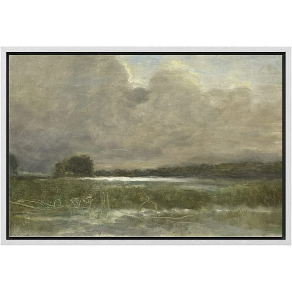 wall26 Framed Canvas Print Wall Art Storm Cloud Green Field Valley Landscape Nature Wilderness Illustrations Fine Art Decorative Rustic Multicolor for Living Room, Bedroom, Office - 16"x24"