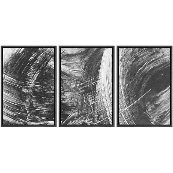 wall26 Framed Canvas Print Wall Art Swirling Black &amp; White Paint Strokes Abstract Shapes Digital Art Modern Bohemian Scenic Relax Multicolor for Living Room, Bedroom, Office - 16"x24"x3