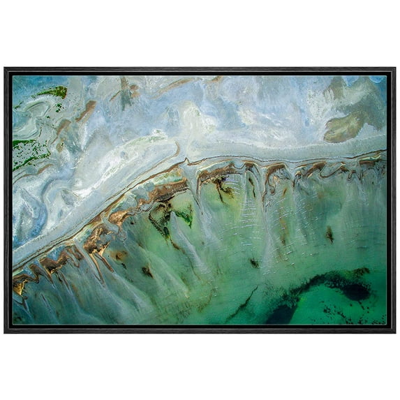 wall26 Framed Canvas Print Wall Art Teal Blue White Gemstone Crystal Landscape Nature Wilderness Digital Art Realism Decorative Close Up Colorful for Living Room, Bedroom, Office - 24"x36"