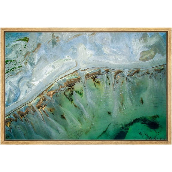 wall26 Framed Canvas Print Wall Art Teal Blue White Gemstone Crystal Landscape Nature Wilderness Digital Art Realism Decorative Close Up Colorful for Living Room, Bedroom, Office - 16"x24"