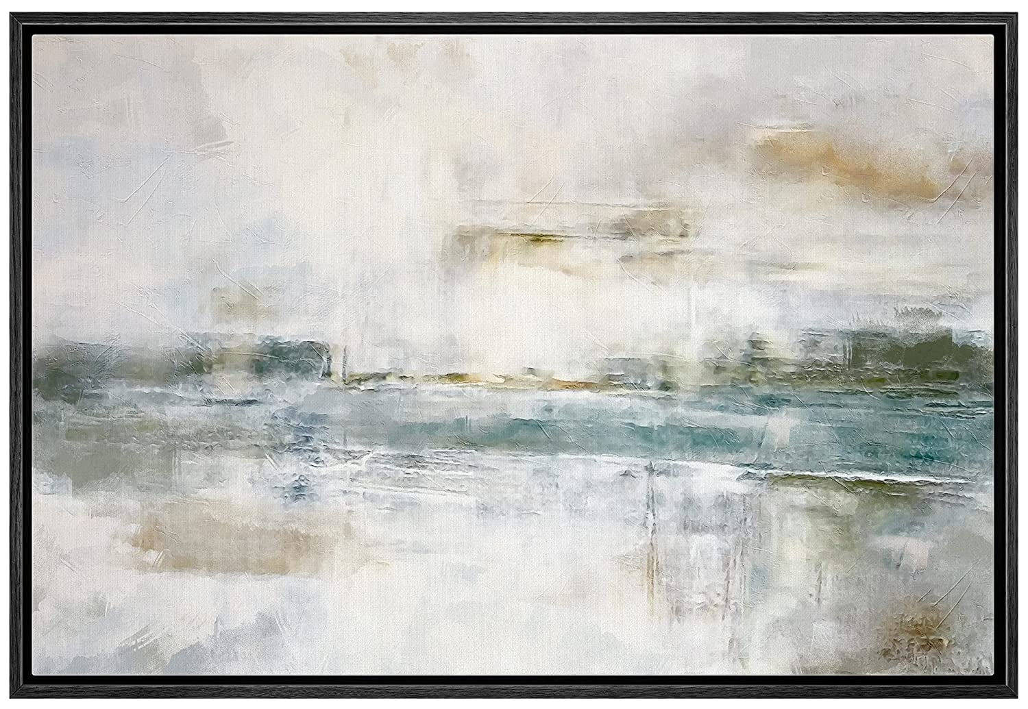 Teal and Gray Abstract Landscape Framed Canvas Print