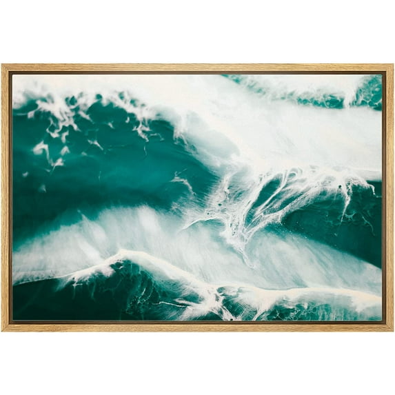 wall26 Framed Canvas Print Wall Art Teal White Green Vibrant Gemstone Landscape Nature Wilderness Digital Art Realism Decorative Close Up Colorful for Living Room, Bedroom, Office - 24"x36"