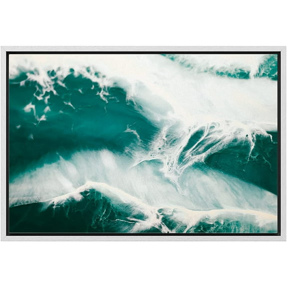 wall26 Framed Canvas Print Wall Art Teal White Green Vibrant Gemstone Landscape Nature Wilderness Digital Art Realism Decorative Close Up Colorful for Living Room, Bedroom, Office - 24"x36"