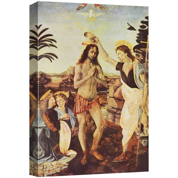 wall26 Framed Canvas Print Wall Art The Baptism of Christ by Leonardo da Vinci Historic Cultural Illustrations Realism Traditional Scenic Expressive for Living Room, Bedroom, Office - 16&quot;x24&quo