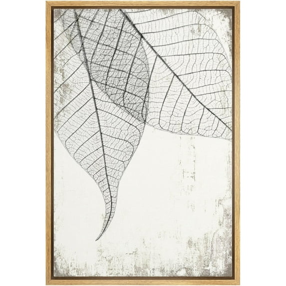 wall26 Framed Canvas Print Wall Art Transparent Black & White Leaves on Grunge Background Floral Nature Illustrations Modern Art Rustic Dramatic for Living Room, Bedroom, Office - 16"x24&quo