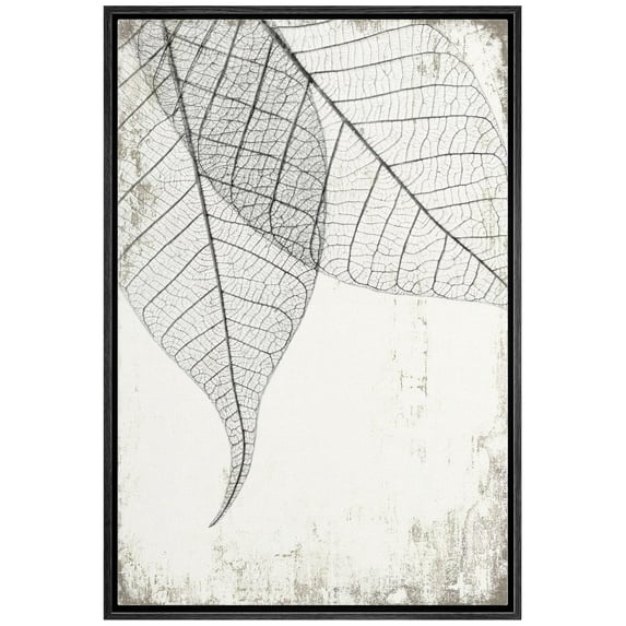 wall26 Framed Canvas Print Wall Art Transparent Black & White Leaves on Grunge Background Floral Nature Illustrations Modern Art Rustic Dramatic for Living Room, Bedroom, Office - 16"x24&quo