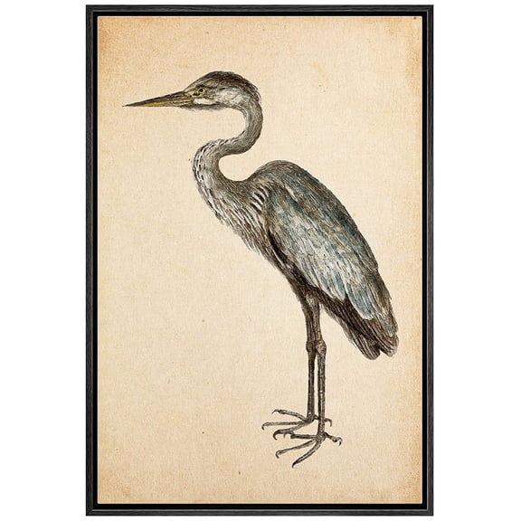wall26 Framed Canvas Print Wall Art Vintage Retro Duotone Swamp Crane Bird Nature Wilderness Illustrations Modern Art Decorative Rustic Relax/Calm for Living Room, Bedroom, Office - 16"x24"