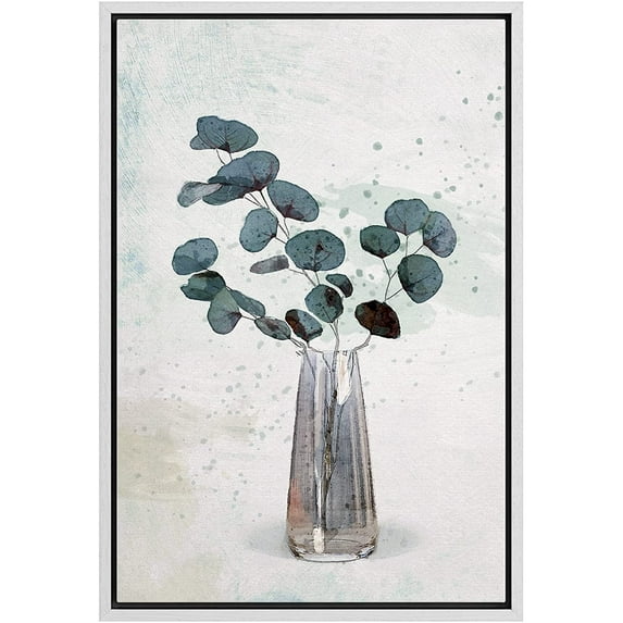 wall26 Framed Canvas Print Wall Art Vintage Retro Pastel Forest Plant Vase Nature Wilderness Illustrations Modern Art Rustic Decorative Relax/Calm for Living Room, Bedroom, Office - 16x24 White