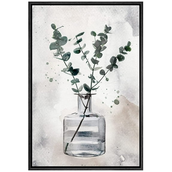 wall26 Framed Canvas Print Wall Art Watercolor Forest Plant Glass Vase Nature Wilderness Illustrations Modern Art Decorative Rustic Relax/Calm for Living Room, Bedroom, Office - 16"x24" Bla