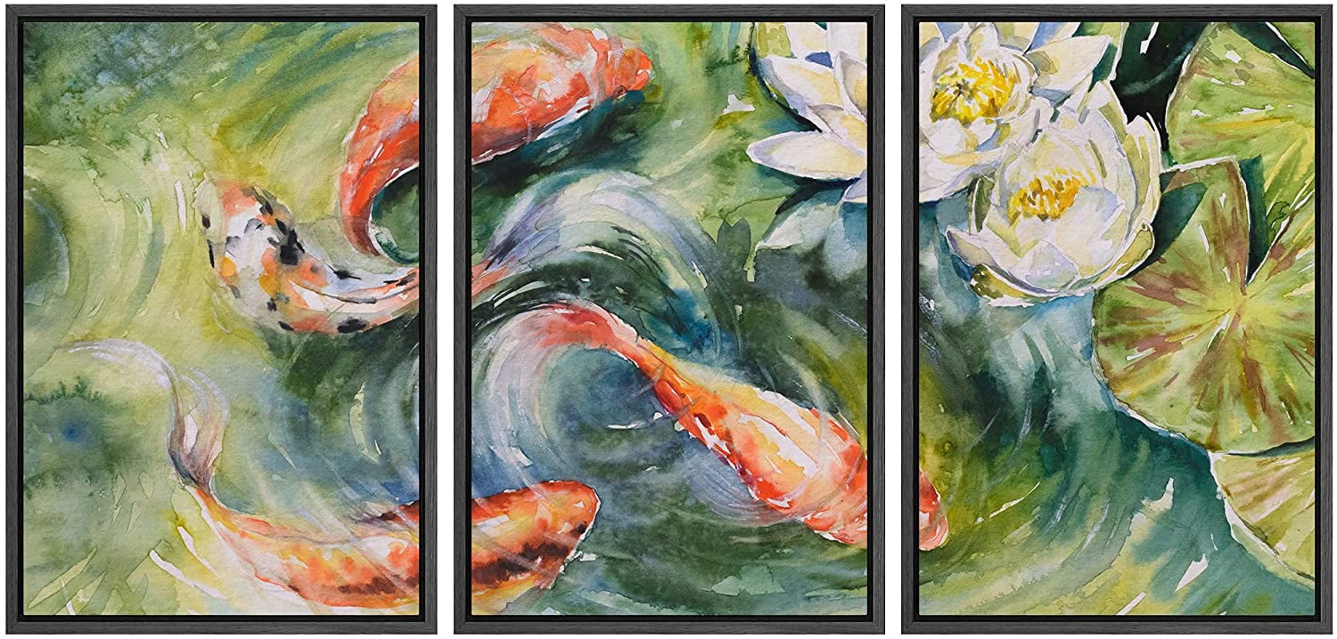 wall26 Framed Canvas Print Wall Art Watercolor Japanese Koi Fish ...