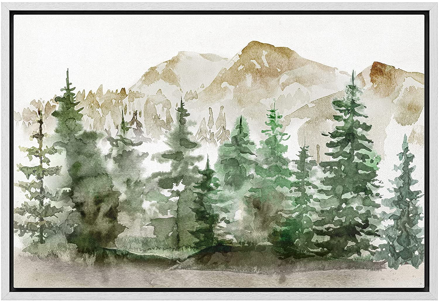 White Framed Geometric Landscape Canvas Print, 24" x 36"