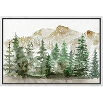 wall26 Framed Canvas Print Wall Art Watercolor Mountain Forest Landscape Nature Wilderness Illustrations Modern Rustic Scenic Colorful for Living Room, Bedroom, Office - 16"x24"White